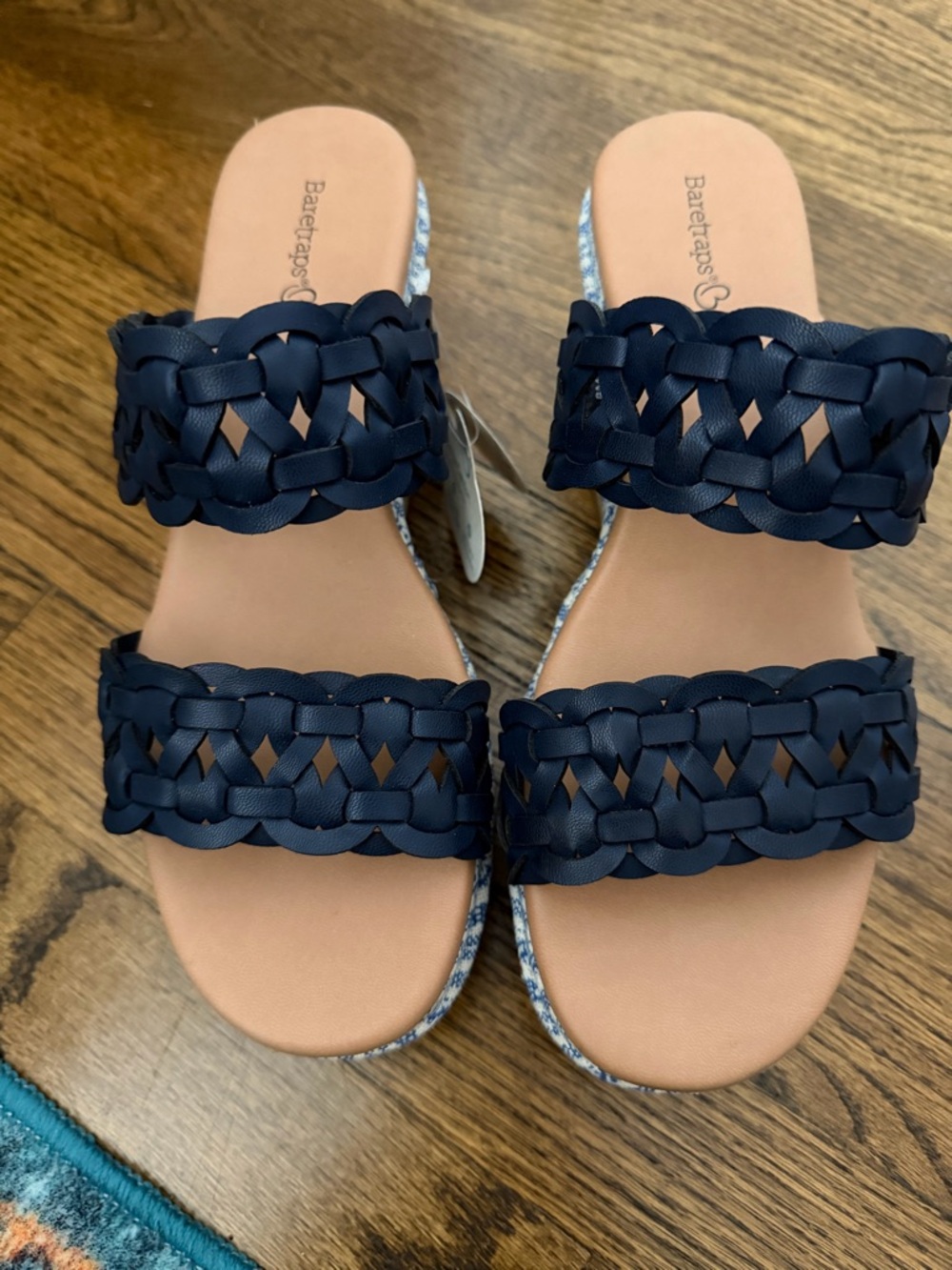 BareTraps Navy Braided Double-Strap Slide wedges